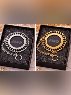 Olivia & Oliver Polished Silver Plate Hex Bouquet Photo Key Charm